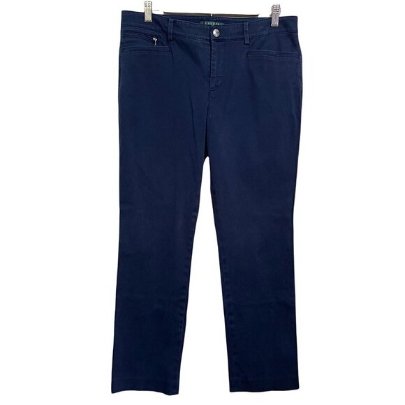Lauren Ralph Lauren Women's Blue Zip Pockets Straight Leg Stretch Pants Size 10 - Picture 1 of 8